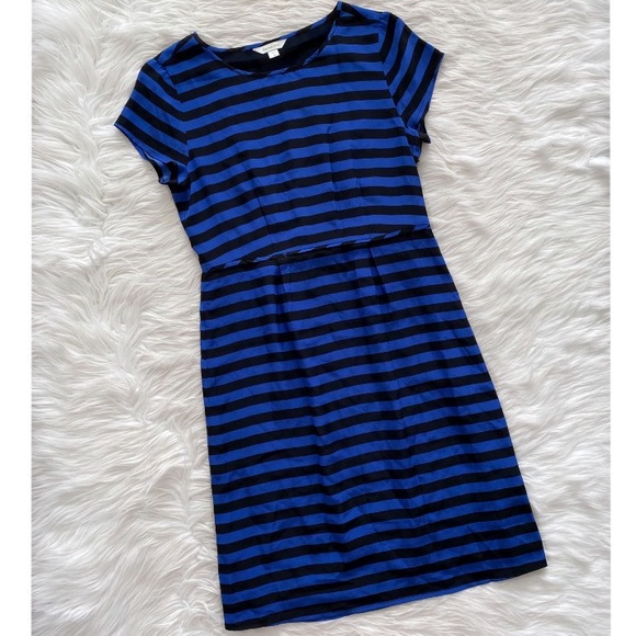 Garnet Hill Black Blue Striped Silk Modest Dress - Picture 1 of 7